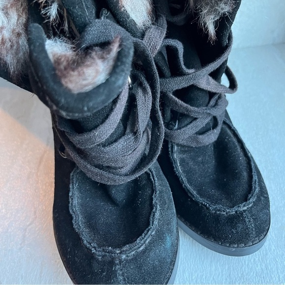 Steve Madden Boots Dash Black Suede Leather Bootie Sizez 6 Fur llined - Picture 6 of 11